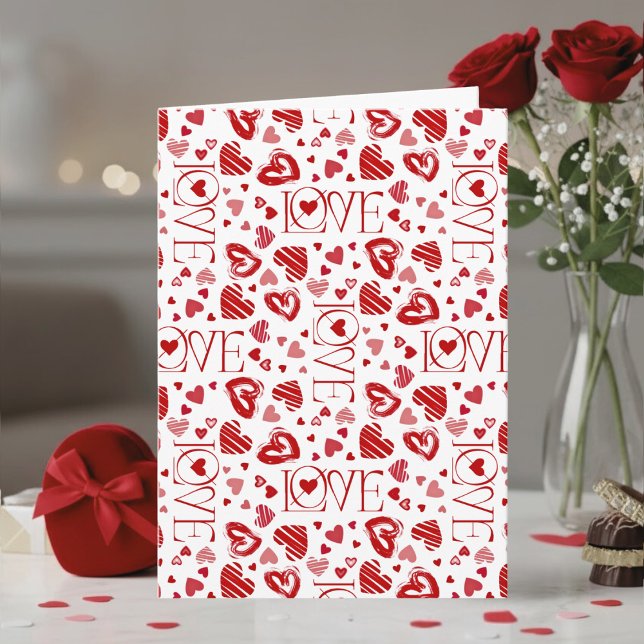 Tarjeta Red Hearts Pattern Love Script Happy Valentine's (Subido por el creador)