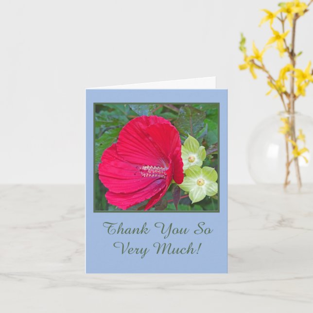 TARJETA RED HIBISCUS/FLORAL/"MUCHAS GRACIAS" (flor amarilla)