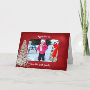 Tarjeta red holiday photo frame with white pine tree