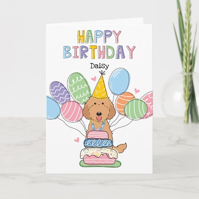 Tarjeta Red Labradoodle Dog Happy Birday Card (Anverso)