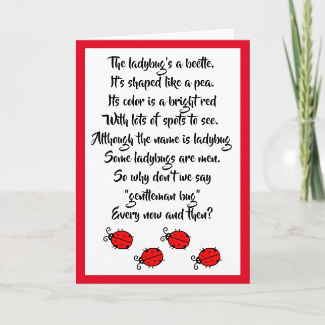Tarjeta Red Ladybugs & Cute Poem (Anverso)
