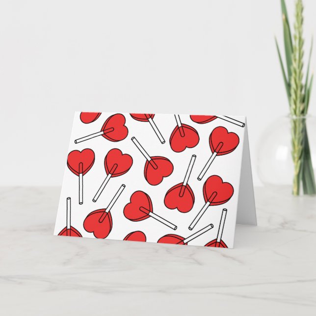 Tarjeta Red Lollipops, Heart Lollipops, Lollipop Pattern (Anverso)