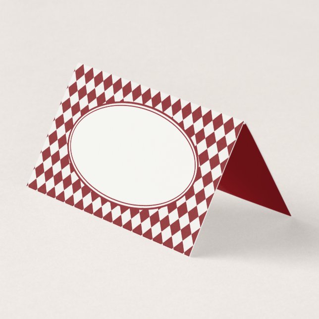 Tarjeta Red Merlot Harlequin Checkered Folded Place Cards (Anverso)