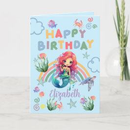 Tarjeta Red Mermaid Birthday Card in Blue