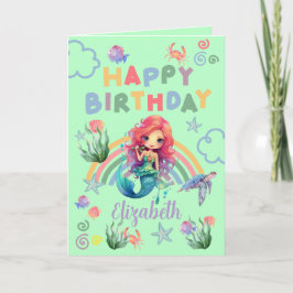 Tarjeta Red Mermaid Birthday Card in Green