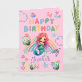 Tarjeta Red Mermaid Birthday Card in Pink