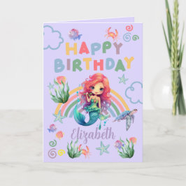 Tarjeta Red Mermaid Birthday Card in Purple