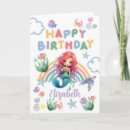 Tarjeta Red Mermaid Birthday Card in White