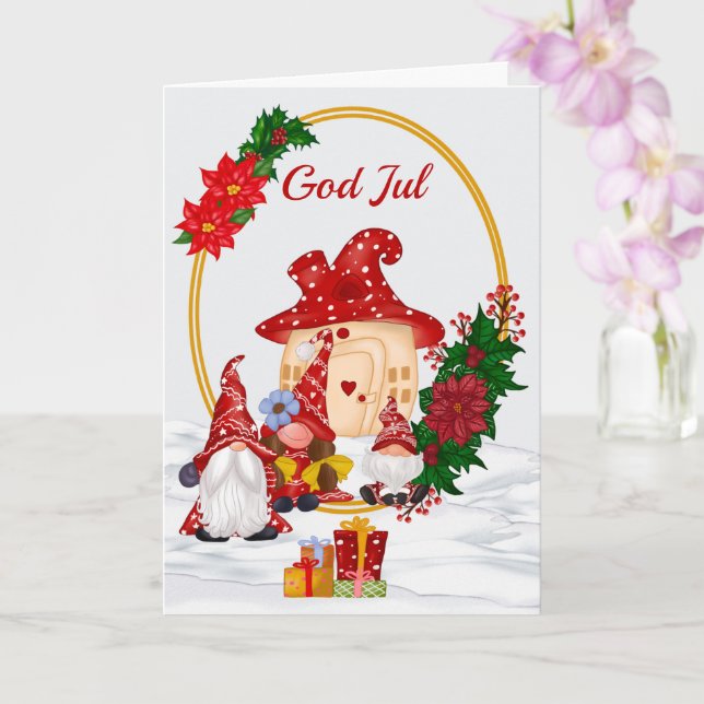 Tarjeta Red Mr. y Mrs. Gnome God Jul (Orquídea)