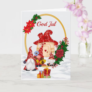 Tarjeta Red Mr. y Mrs. Gnome God Jul