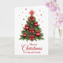 Tarjeta Red Ornament Tree Christmas Card – Family