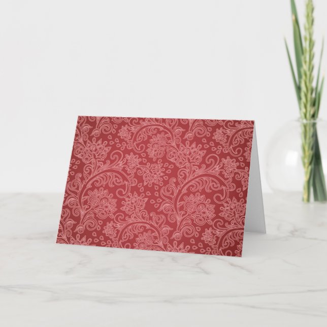 Tarjeta Red Paisley Damask Designer Floral Classic (Anverso)