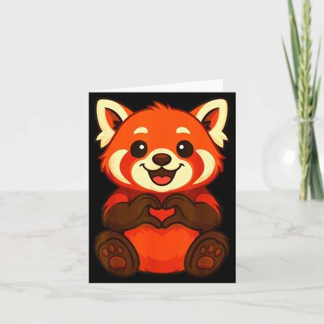 Tarjeta Red Panda Doing Heart With Hands Valentines Day  (Anverso)