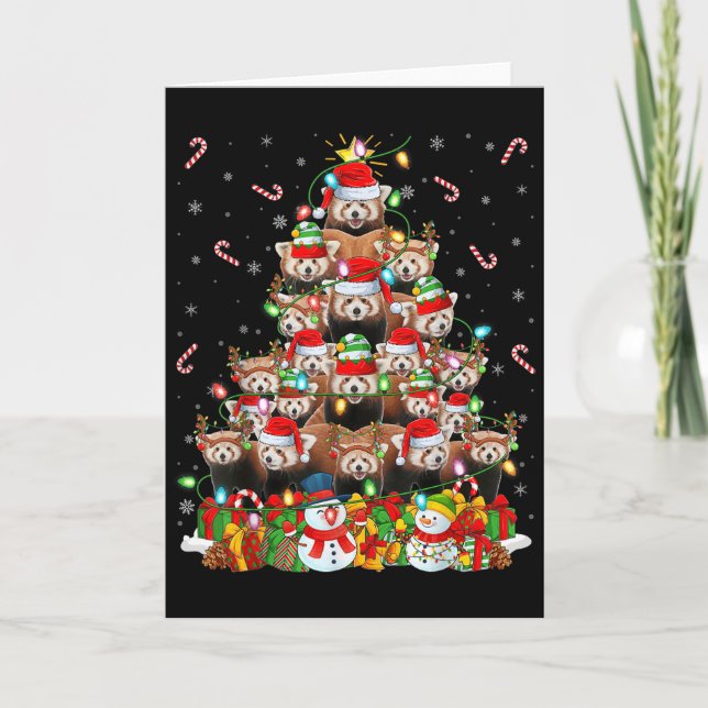 Tarjeta Red Panda Xmas Lighting Tree Santa Red Panda Chris (Anverso)