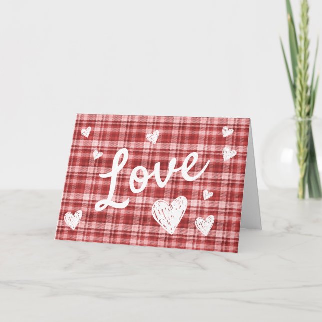 Tarjeta Red Plaid Love El día de San Valentín (Anverso)