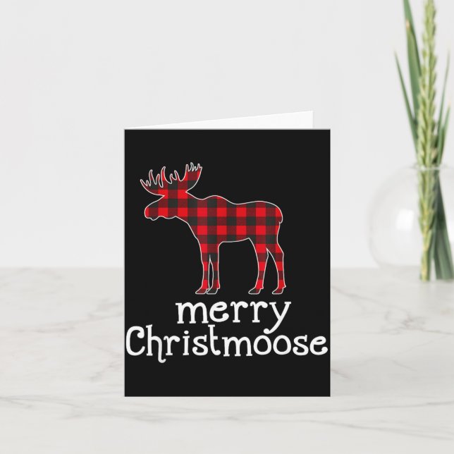 Tarjeta Red Plaid Merry Christmoose Christmas Moose Lovers (Anverso)