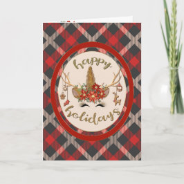 Tarjeta Red Plaid y Woodland Unicornio con Antlers