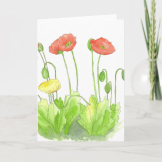 Tarjeta Red Poppies Blank Note Card Watercolor Flor silves