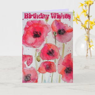 Tarjeta Red Poppy Poppies Flor Watercolor Art Card