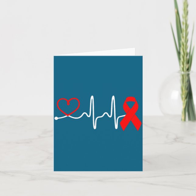 Tarjeta Red Ribbon Heartbeat Design For Heart Disease Awar (Anverso)