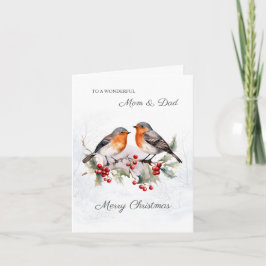 Tarjeta Red Robin Holly Mamá y Papá Navidades