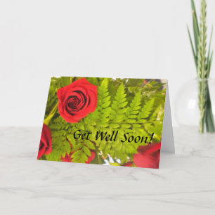 Tarjeta Red Rose N Fern Get Well Card