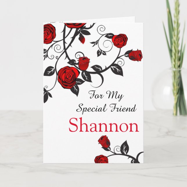 Tarjeta Red Rose Print Custom Name Birday Card-Friend (Anverso)