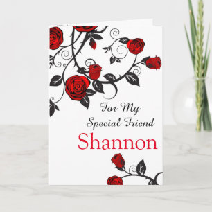 Tarjeta Red Rose Print Custom Name Birday Card-Friend