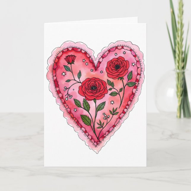 Tarjeta Red Roses and Heart Anniversary Valentine's Day (Anverso)