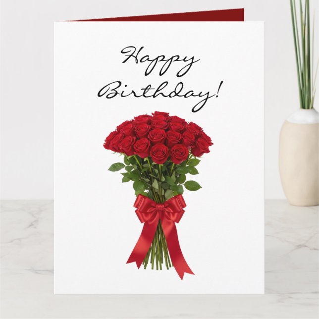 Tarjeta Red roses flower bouquet romantic Birthday card (Anverso)