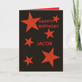 Tarjeta Red Stars Black Background Retro Grunge Birthday
