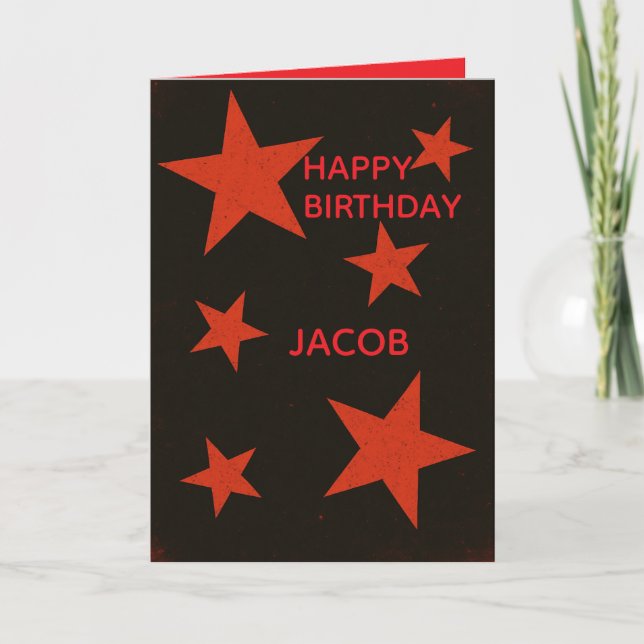 Tarjeta Red Stars Black Background Retro Grunge Birthday (Anverso)