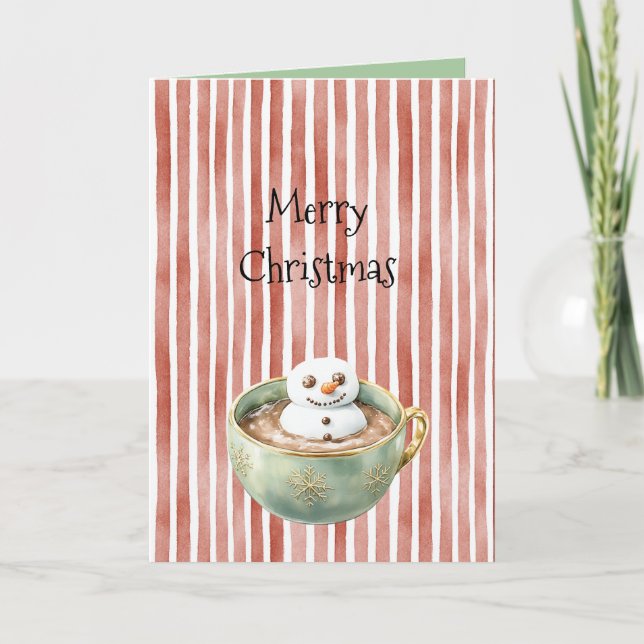 Tarjeta Red Stripes Christmas Happy Marshmallow in Cocoa (Anverso)