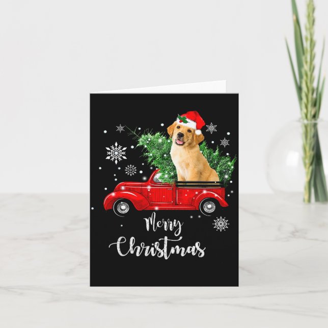 Tarjeta Red Truck Merry Christmas Tree Golden Retriever Ch (Anverso)