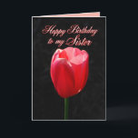 Tarjeta Red Tulip Happy Birday Sister<br><div class="desc">Puedes personalizar,  cambiar el texto y subir tus propias fotografías. "Hermana más valiente,  tu belleza,  amor y gracia son regalos alegres para todos al tesoro. ¡Tengo tanta suerte que eres mi primo! ¡Espero que tu cumpleaños sea tan maravilloso como tú! ¡Mucho amor!"</div>