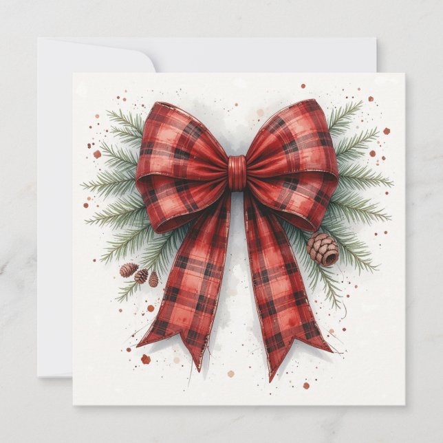 Tarjeta Red Watercolor Christmas Bow (Anverso)