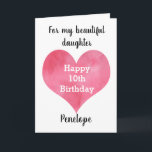 Tarjeta Red Watercolor Heart Happy 100th Birthday Card<br><div class="desc">Una tarjeta de 10 años de acuarela para la hija, nieta, sobrina, etc. La parte delantera de esta tarjeta de 10 años tiene una acuarela de color rojo, que puedes personalizar para el chica de cumpleaños. En el interior se lee un dulce sentimiento de cumpleaños que también puede ser personalizado...</div>