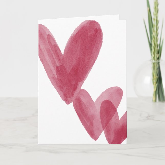 Tarjeta Red watercolor hearts on Valentine's Card (Anverso)