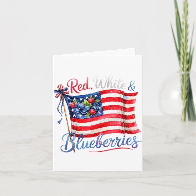Tarjeta Red White &amp; Blueberries Coquette Flag Bow Men  (Anverso)