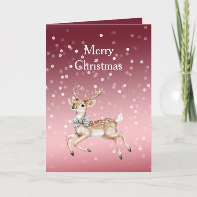 Tarjeta Red White Bokeh Dots Christmas Deer (Anverso)