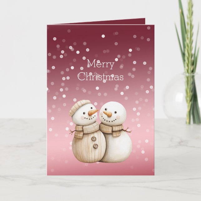 Tarjeta Red White Bokeh Dots Snowman Christmas (Anverso)