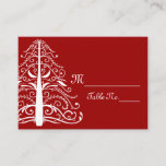 Tarjeta Red White Christmas Tree Winter Wedter Pla<br><div class="desc">Personalizar las elegantes Tarjetas de Bodas de Invierno Red and White Christmas Tree con el nombre personal de tu invitado y la mesa en la que se sentarán en tu fiesta de compromiso de diciembre, ducha de novia o recepción matrimonial. Estas elegantes tarjetas de acompañamiento de invierno personalizado presentan un...</div>