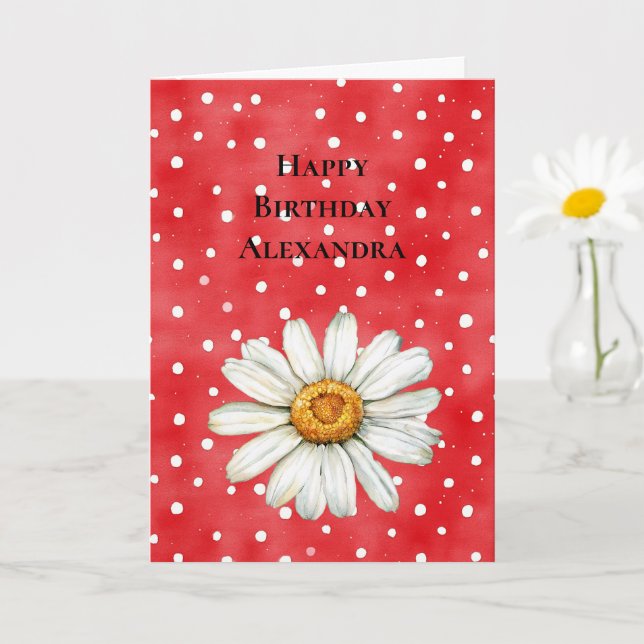 Tarjeta Red White Dots Daisy Flower Birthday (Planta pequeña)