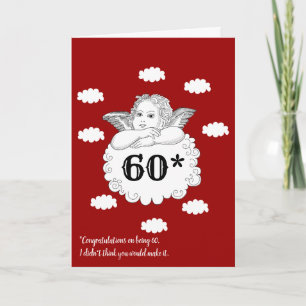 Tarjeta Red White Funny Cheeky Cherub Angel cumpleaños 60
