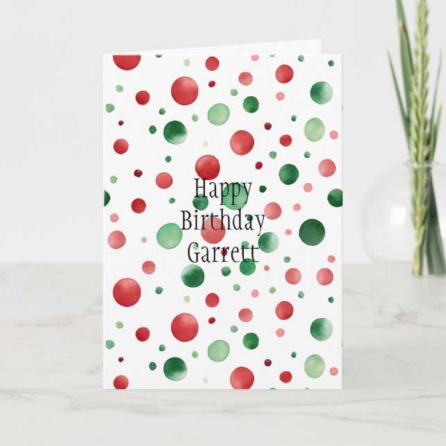 Tarjeta Red White Green Dots Birthday (Anverso)