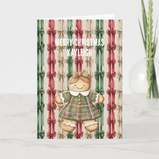 Tarjeta Red White Stripes Christmas Ribbons Gingerbread   (Anverso)