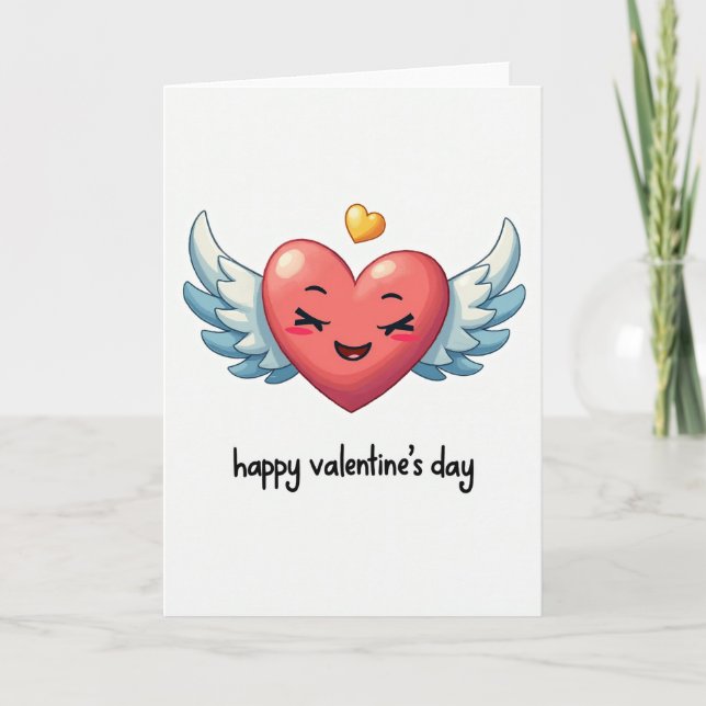 Tarjeta Red Winged Heart Valentines Day Card (Anverso)