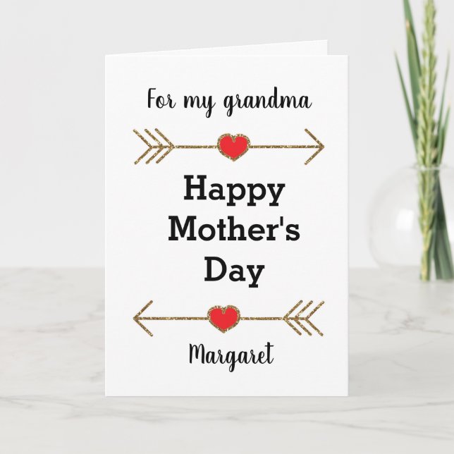 Tarjeta Red y oro Feliz Día de la Madre Abuela (Anverso)