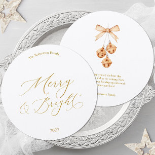 Tarjeta redonda de Navidad con campanas 'Alegre y