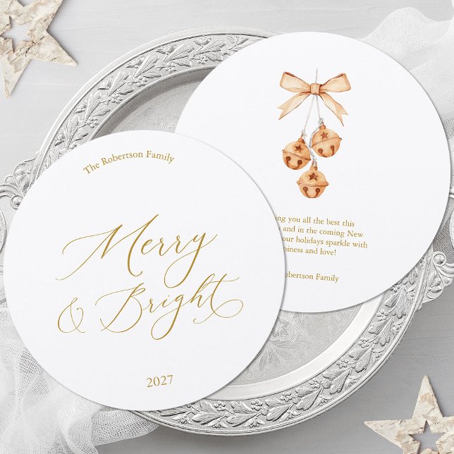 Tarjeta redonda de Navidad con campanas 'Alegre y  (Subido por el creador)